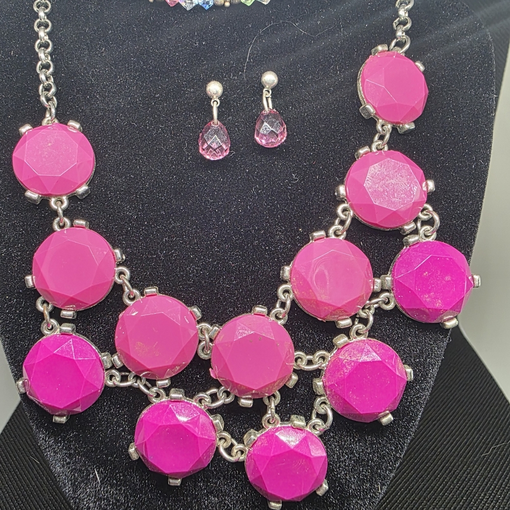 Pink Statement Necklace and Earring Set
